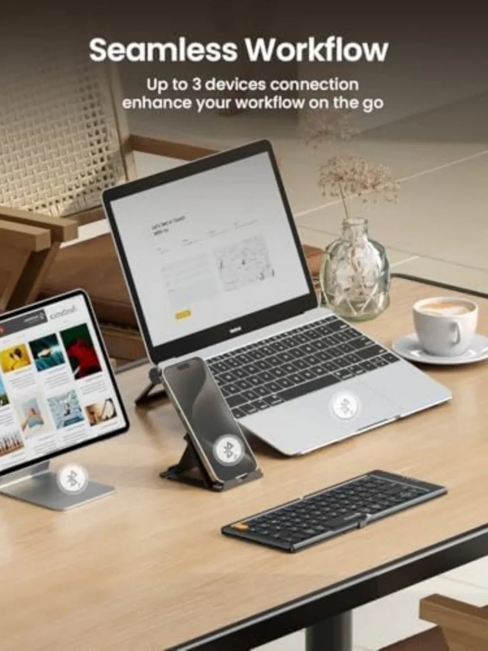 Foldable Compact Bluetooth Keyboard for Phone & Tablet, Portable & Lightweight